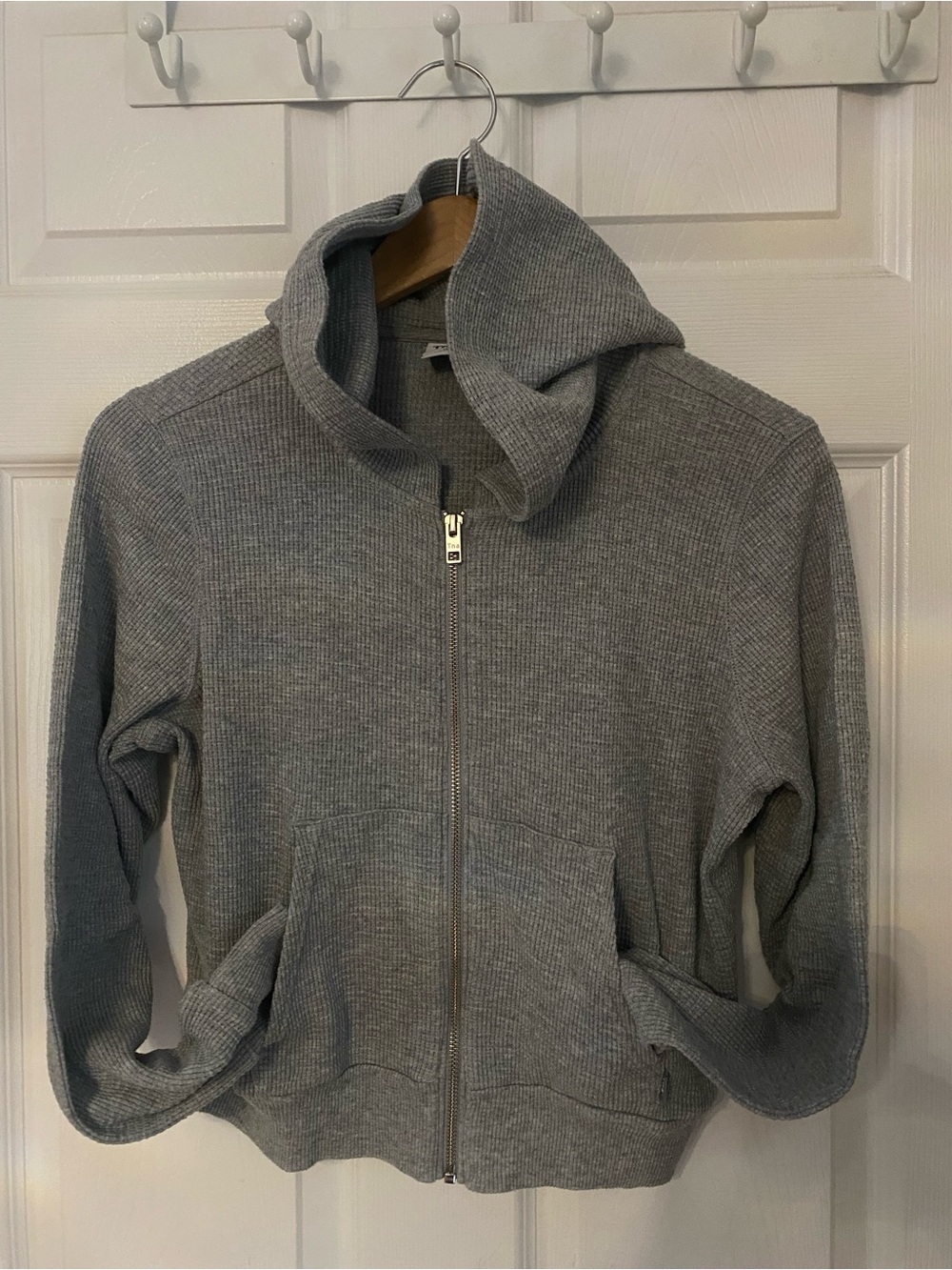 TNA Gray Hooded Ribbed Zip Bomber Jacket #23